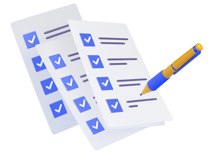 3d-illustration-pen-putting-blue-ticks-paper